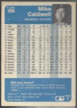 #196 Mike Caldwell 1984 Fleer - Image 2